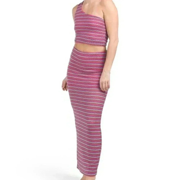 LE LIS Dresses & Skirts - 2 PC High Waisted Striped Maxi Skirt Set (PINK MULTI)